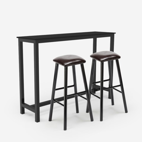 Zestaw wysoki czarny stół kuchenny 2 krzesła barowe tapicerowane skórą ekologiczną Spickard Promocja