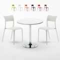 Biały okrągły stolik 70x70 cm z 2 kolorowymi krzesłami Parisienne Long Island Promocja