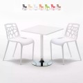 Biały kwadratowy stolik 70x70 cm z 2 kolorowymi krzesłami Gelateria Cocktail Promocja