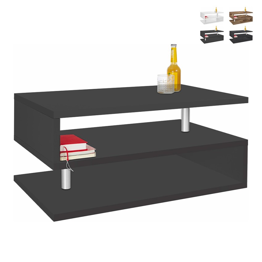 Nowoczesny prostokątny stolik kawowy 90x55cm 2 półki Zeta 90 Oferta Nowoczesny prostokątny stolik kawowy 90x55cm 2 półki Zeta 90 Oferta