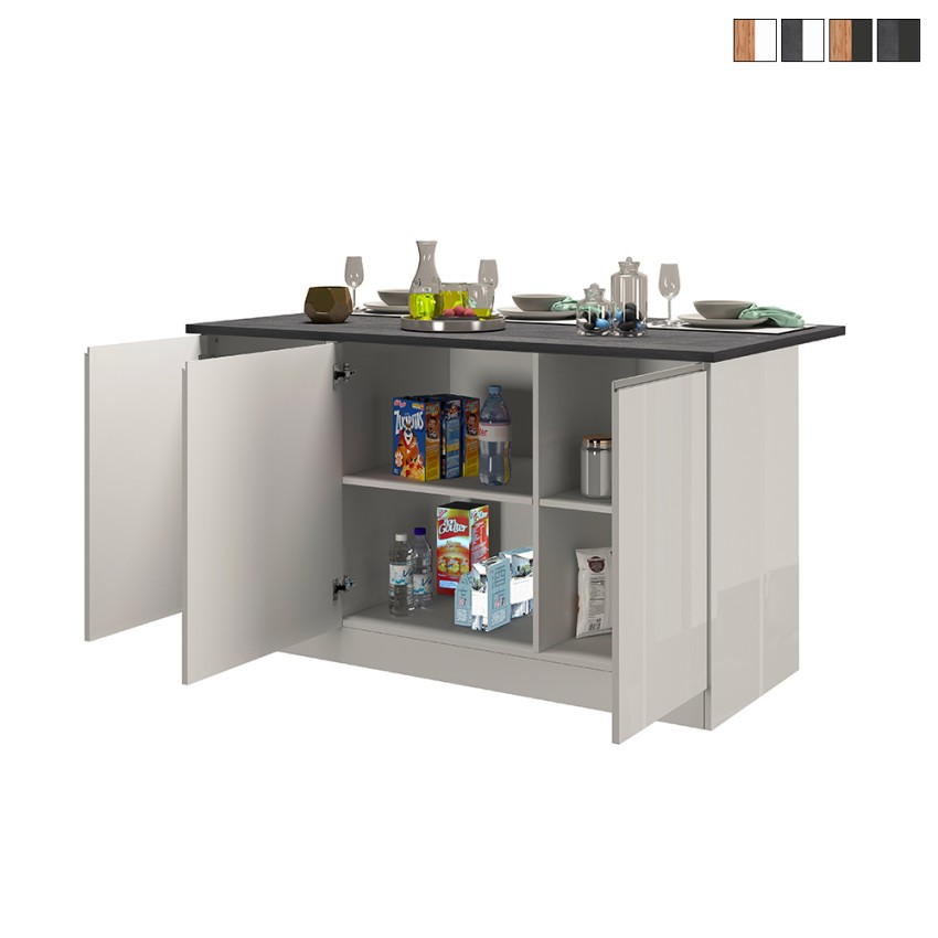 Wyspa centralna 3-drzwiowa do nowoczesnej kuchni 155x90x90cm z stołem Deaton Sprzedaż Wyspa centralna 3-drzwiowa do nowoczesnej kuchni 155x90x90cm z stołem Deaton Sprzedaż