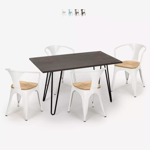 zestaw industrialny stół 120x60cm i 4 krzesła Lix wismar top light Promocja