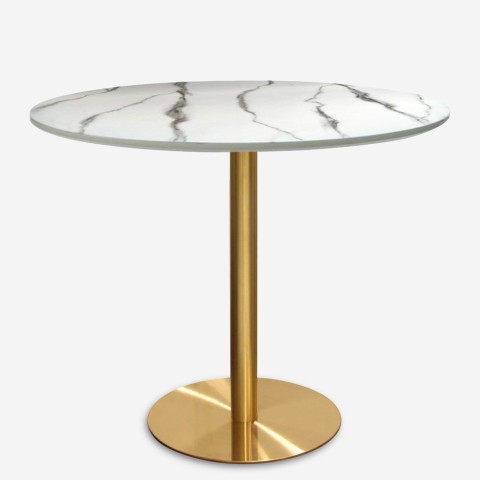 Stół typu Goblet okrągły 80cm efekt marmuru złotego styl klasyczny Monika Promocja