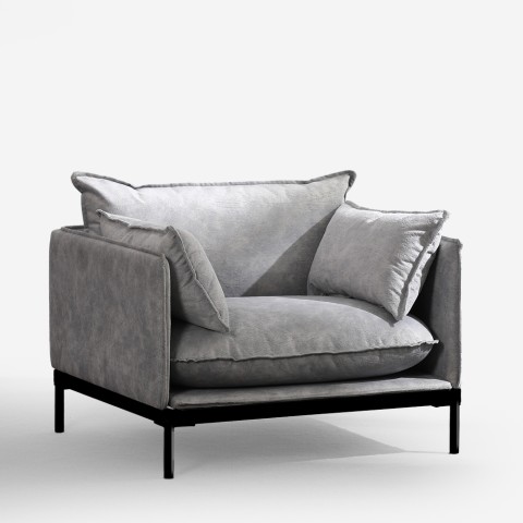 Fotel nowoczesny styl z tapicerowanymi poduszkami w szarym materiale Mainz Promocja