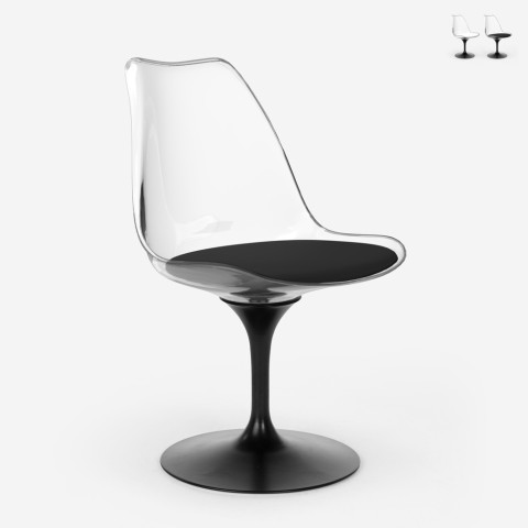 Krzesło do jadalni przezroczyste Tulipan nowoczesne czarne poduszka Lupas Dark Promocja