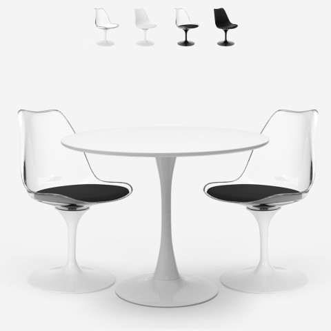 Zestaw stół do jadalni kuchnia okrągły 70cm 2 krzesła Tulipan biały czarny Seriq Promocja