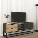 Szafka telewizyjna styl industrialny drewno metal czarny 2 szuflady Dolores Rabaty