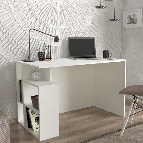 Biurko do biura i studia, nowoczesne, białe, z półkami, 120x60x74cm Labran Promocja