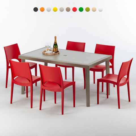 Beżowy prostokątny stół 150x90 cm z 6 kolorowymi krzesłami Marion