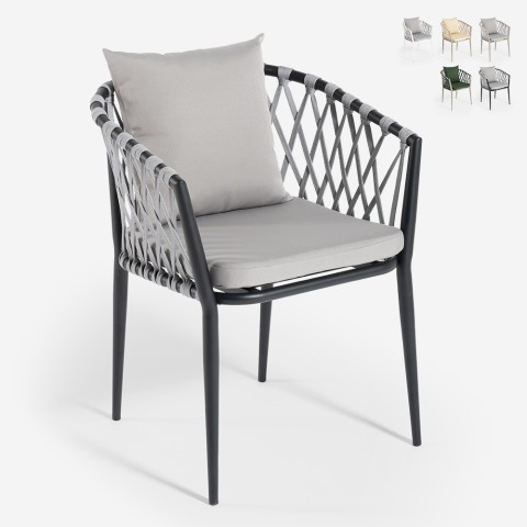 Verve krzesło z podłokietnikami zewnętrzne z poduszkami aluminiowe pleciony wzór Promocja