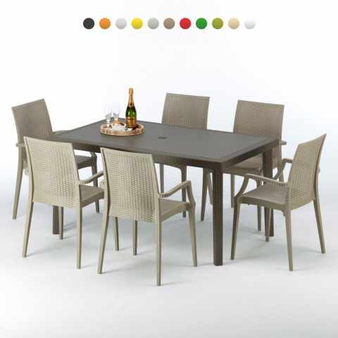 Brązowy prostokątny stół 150x90 cm z 6 kolorowymi krzesłami Focus Promocja