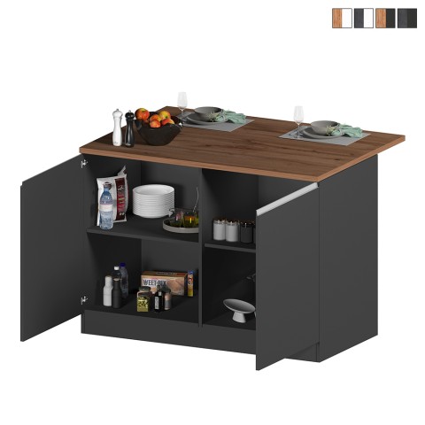 Wyspa kuchenna do nowoczesnej kuchni 2 drzwi stół drewniany 125x90x90 cm Deer Promocja