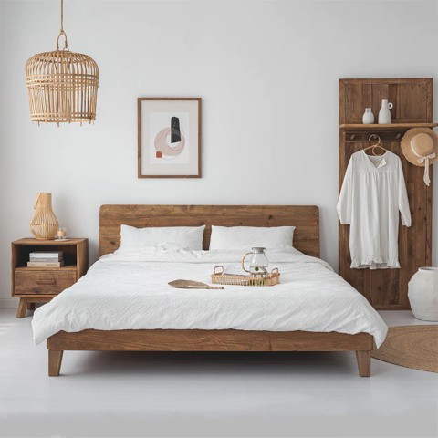 Łóżko małżeńskie 180x200cm king size z zagłówkiem z drewna rustykalnego Meryl Promocja