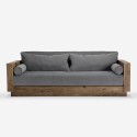 Sofa 3-miejscowa z drewna rustykalnego 225x81x81cm z poduszkami, tapicerka szara Morgan Oferta