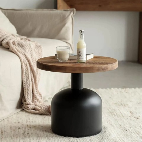 Okrągły stolik kawowy z drewna o średnicy 50 cm do salonu Bruce. Promocja