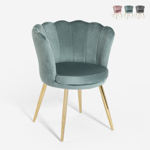 Krzesło  muszelka z weluru aksamitu do kuchni lub salonu ze złotymi nogami Mays Promocja