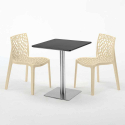 Czarny kwadratowy stół 60x60 cm ze stalowa podstawa z 2 kolorowymi krzesłami Gruvyer Pistachio 