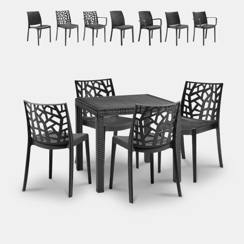 Zestaw ogrodowy - stół kwadratowy 80x80cm z rattanu + 4 krzesła koloru czarnego Nisida Dark Promocja