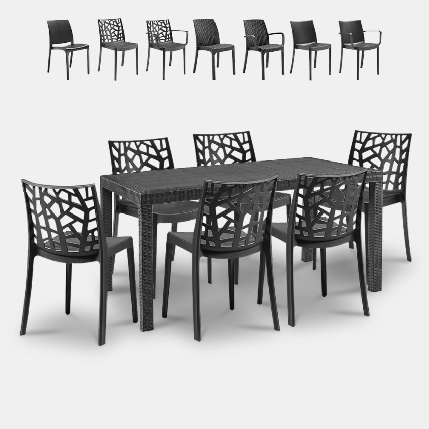 Zestaw ogrodowy stół rattanowy 150x90cm 6 krzeseł zewnętrzny czarny Meloria Dark Rabaty Zestaw ogrodowy stół rattanowy 150x90cm 6 krzeseł zewnętrzny czarny Meloria Dark Rabaty