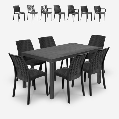 Zestaw ogrodowy stół rattanowy 150x90cm 6 krzeseł na zewnątrz czarny Meloria Dark Promocja
