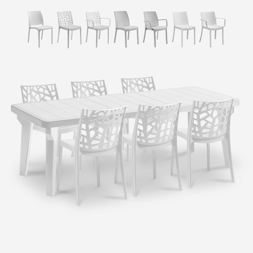 Zestaw stół rozkładany 160-220cm, 6 krzeseł ogrodowych biały Liri Light Oferta Zestaw stół rozkładany 160-220cm, 6 krzeseł ogrodowych biały Liri Light Oferta