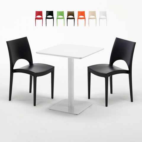 Biały kwadratowy stół 60x60 cm i 2 kolorowe krzesła Paris Lemon