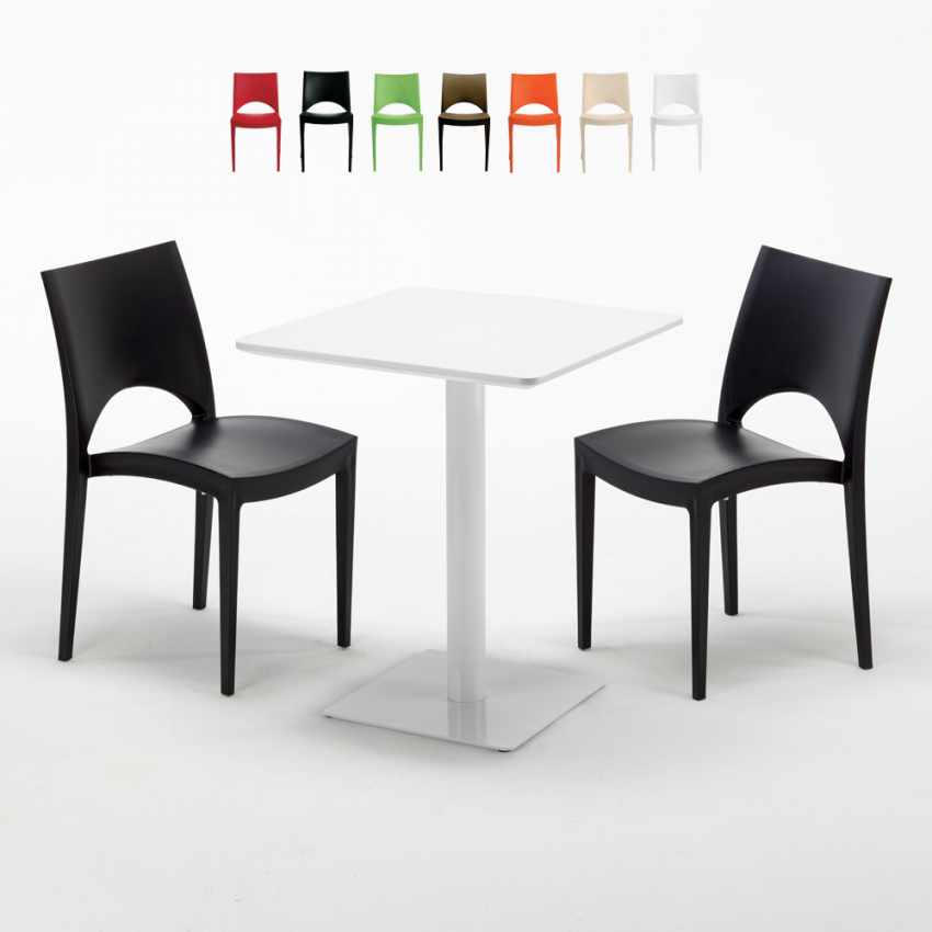 Biały kwadratowy stół 60x60 cm i 2 kolorowe krzesła Paris Lemon Promocja