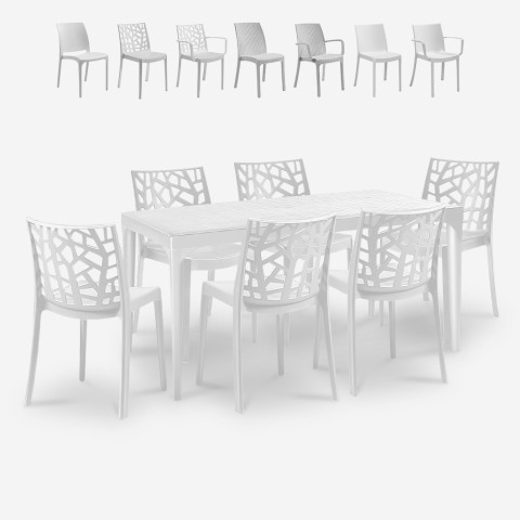 Zestaw ogrodowy 6 krzeseł zewnętrzny stół 150x90cm biały Sunrise Light. Promocja