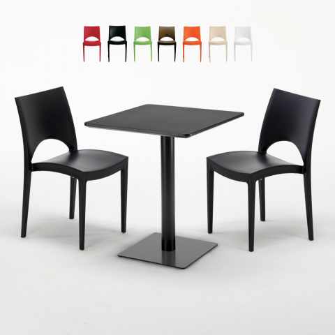 Czarny kwadratowy stół 60x60 cm i 2 kolorowe krzesła Paris Licorice