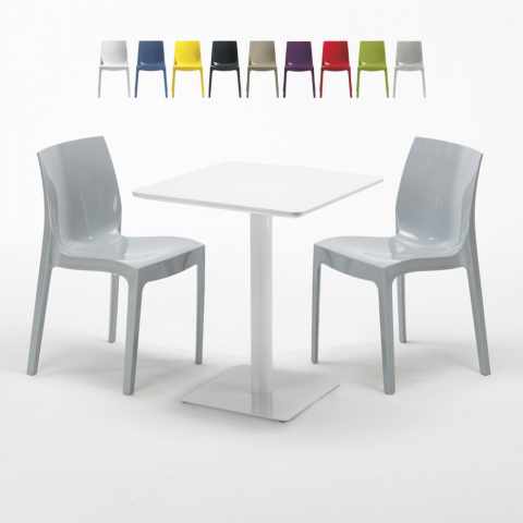 Biały kwadratowy stół 60x60 cm z 2 krzesłami Ice Lemon