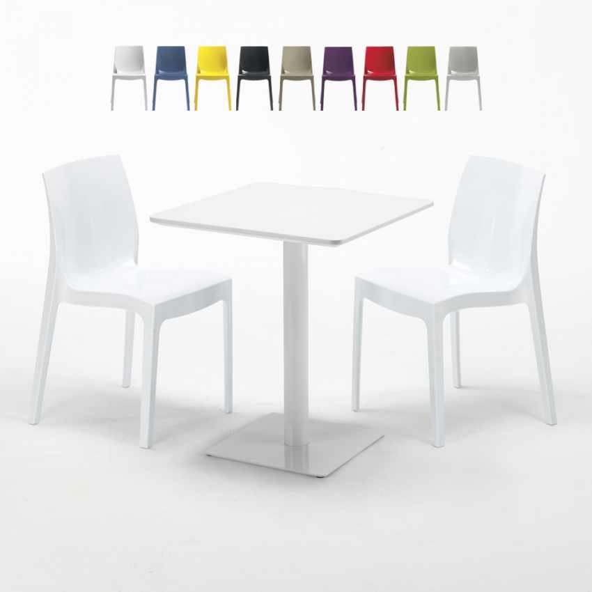 Biały kwadratowy stół 60x60 cm z 2 krzesłami Ice Lemon Oferta Biały kwadratowy stół 60x60 cm z 2 krzesłami Ice Lemon Oferta