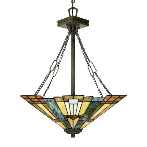 Klasyczna lampa wisząca w stylu Tiffany 3 żarówki klosz z kolorowego szkła Inglenook Promocja