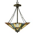 Klasyczna lampa wisząca w stylu Tiffany 3 żarówki klosz z kolorowego szkła Inglenook Promocja