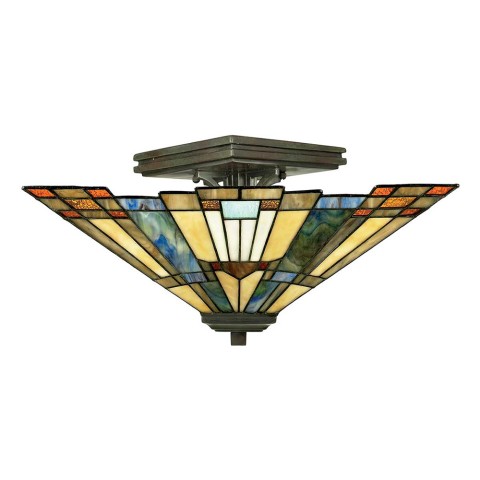 Lampa klasyczna sufitowa Tiffany z abażurem plafon dwie żarówki Inglenook Promocja