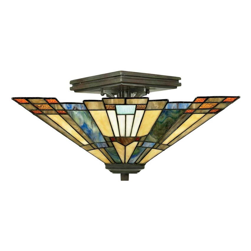 Lampa klasyczna sufitowa Tiffany z abażurem plafon dwie żarówki Inglenook Promocja Lampa klasyczna sufitowa Tiffany z abażurem plafon dwie żarówki Inglenook Promocja