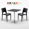 Czarny kwadratowy stolik 60x60 cm ze stalową podstawą i z 2 kolorowymi krzesłami Paris Pistachio Rabaty