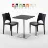 Czarny kwadratowy stolik 60x60 cm ze stalową podstawą i z 2 kolorowymi krzesłami Paris Pistachio Rabaty