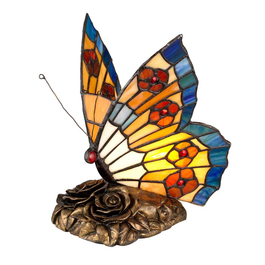 Lampa na biurko stolik Tiffany kolorowe szkło motyl Obutterfly Promocja Lampa na biurko stolik Tiffany kolorowe szkło motyl Obutterfly Promocja