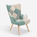 Fotel do salonu w stylu patchwork skandynawskim biało-niebieski Chapty Sprzedaż