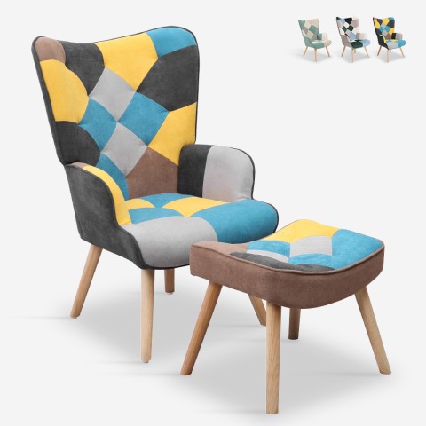 Zestaw fotel patchwork + podnóżek styl skandynawski Chapty Plus Promocja