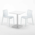 Biały kwadratowy stolik 60x60 cm z 2 kolorowymi krzesłami Gruvyer Lemon 