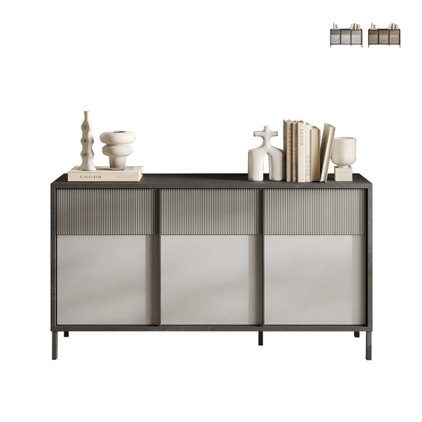 Nowoczesna drewniana komoda do salonu lub kuchni 156x40x86cm 3 drzwi Pitea Sprzedaż Nowoczesna drewniana komoda do salonu lub kuchni 156x40x86cm 3 drzwi Pitea Sprzedaż