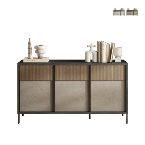Nowoczesna drewniana komoda do salonu lub kuchni 156x40x86cm 3 drzwi Pitea Promocja