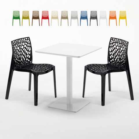 Biały kwadratowy stolik 60x60 cm z 2 kolorowymi krzesłami Gruvyer Lemon