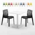 Biały kwadratowy stolik 60x60 cm z 2 kolorowymi krzesłami Gruvyer Lemon Promocja