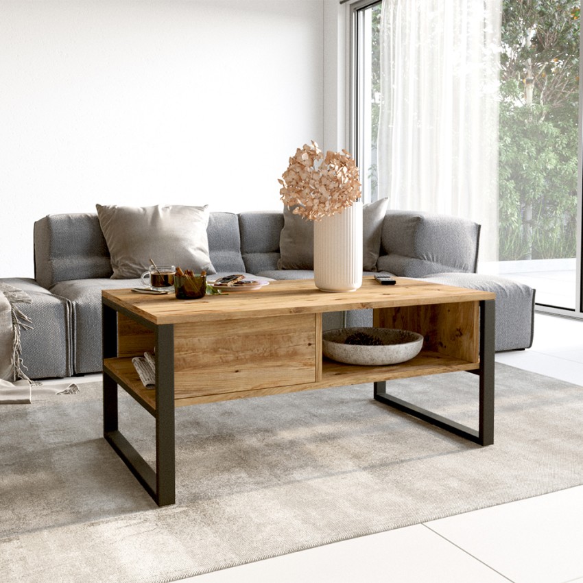 Niski stolik kawowy 100x60cm drewniany metalowy w stylu industrialnym Maupin Promocja Niski stolik kawowy 100x60cm drewniany metalowy w stylu industrialnym Maupin Promocja