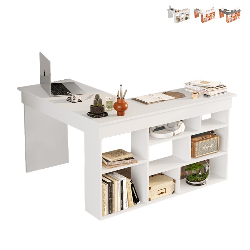 Biurko narożne z półką 120x120cm z drewna 5 półek Arvada Oferta
