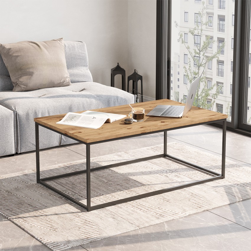 Stolik kawowy do salonu z drewna i metalu styl minimalistyczny przemysłowy 100x60cm Nael Promocja Stolik kawowy do salonu z drewna i metalu styl minimalistyczny przemysłowy 100x60cm Nael Promocja