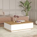 Stolik kawowy biały z dwiema szufladami i drewnianym blatem 90x60cm Tynne Oferta