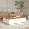 Stolik kawowy biały z dwiema szufladami i drewnianym blatem 90x60cm Tynne Oferta